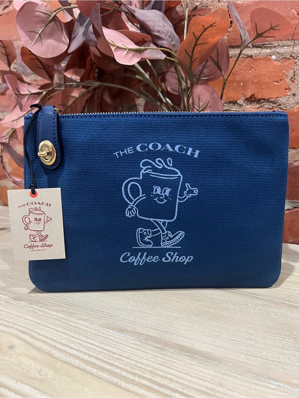 NWT The Coach Coffee Shop Lil Miss Jo Denim Blue Canvas Pouch / Clutch